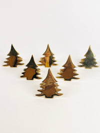 Vintage Brass Christmas Tree Napkin Rings, 6pc Set