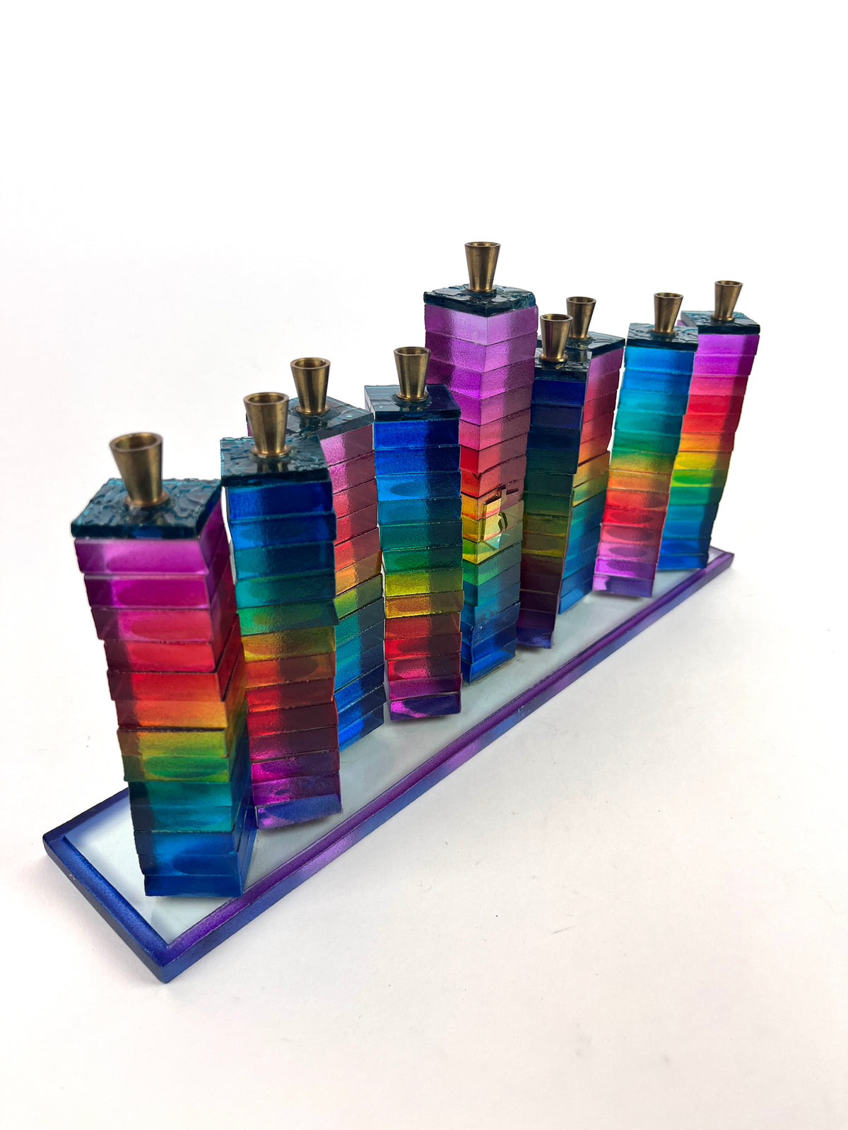 Handmade Stacked Glass Menorah