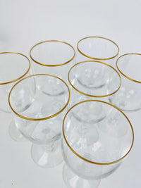 Vintage Gold-Rimmed Wine Glasses, 7pc