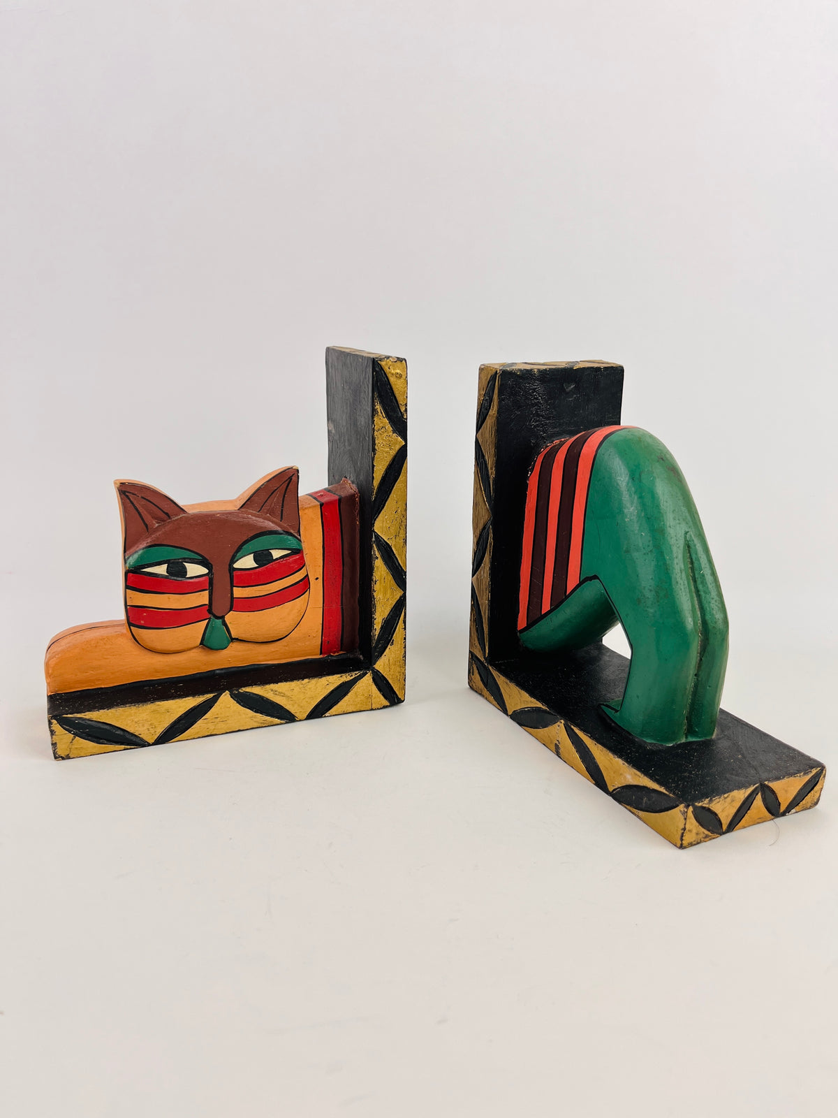 Vintage 90s Handmade Postmodern Cat Bookends