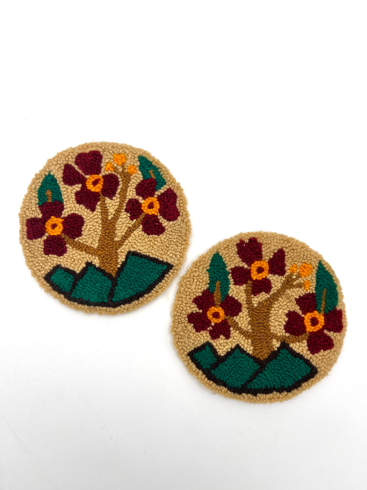 Vintaged Handmade Hooked Yarn Trivets - 2pc Set