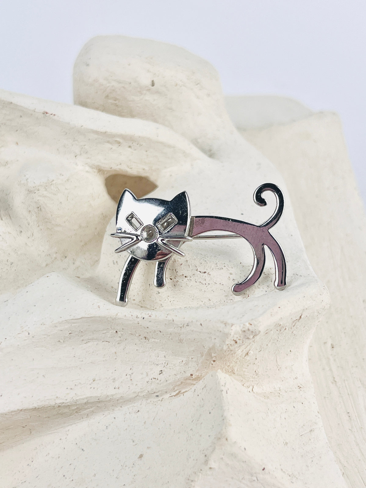 Mid-Century Sterling Cat Brooch