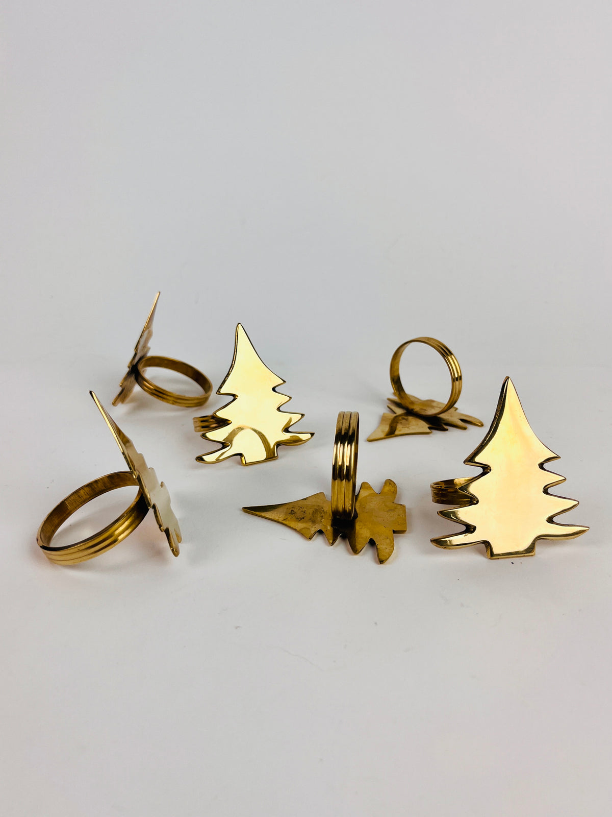 Vintage Brass Christmas Tree Napkin Rings, 6pc Set