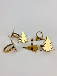 Vintage Brass Christmas Tree Napkin Rings, 6pc Set