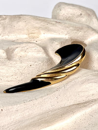 Vintage Black Enamel and Gold Tone Brooch