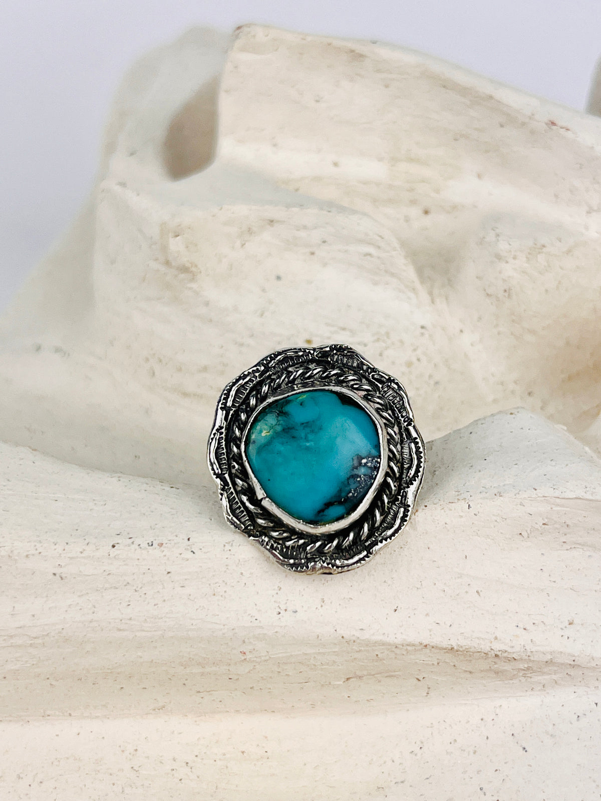 Vintage Mid-Century Navajo Sterling Turquoise Ring by Cecil Henry