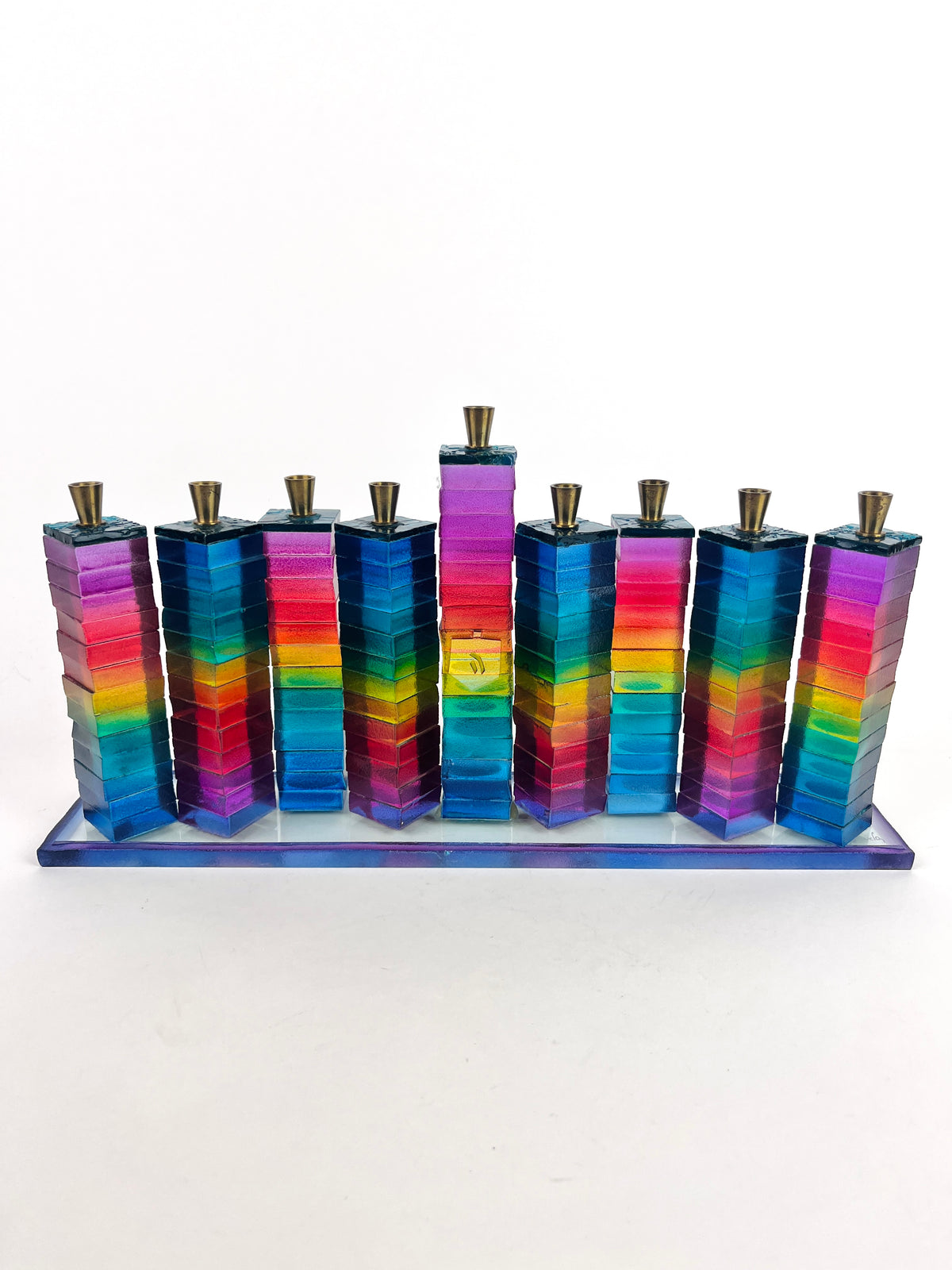 Handmade Stacked Glass Menorah