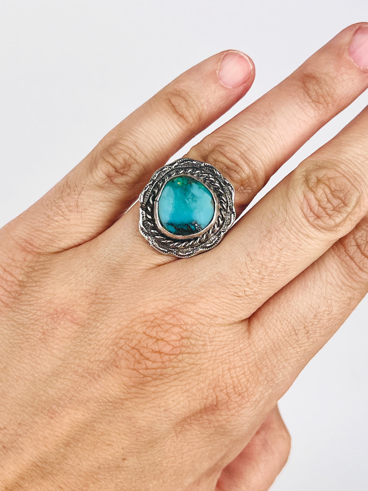 Vintage Mid-Century Navajo Sterling Turquoise Ring by Cecil Henry