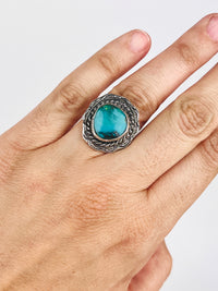 Vintage Mid-Century Navajo Sterling Turquoise Ring by Cecil Henry