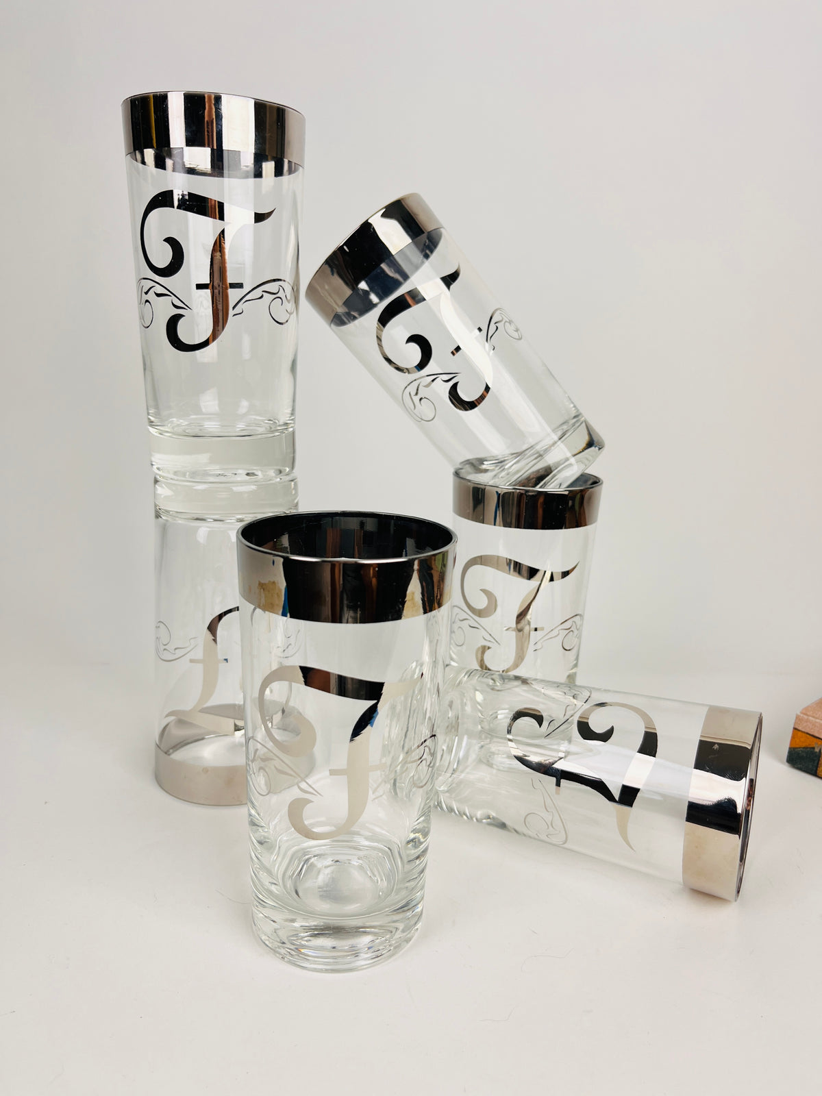 Mid-Century Modern “F” Monogram Silver-Banded Glasses