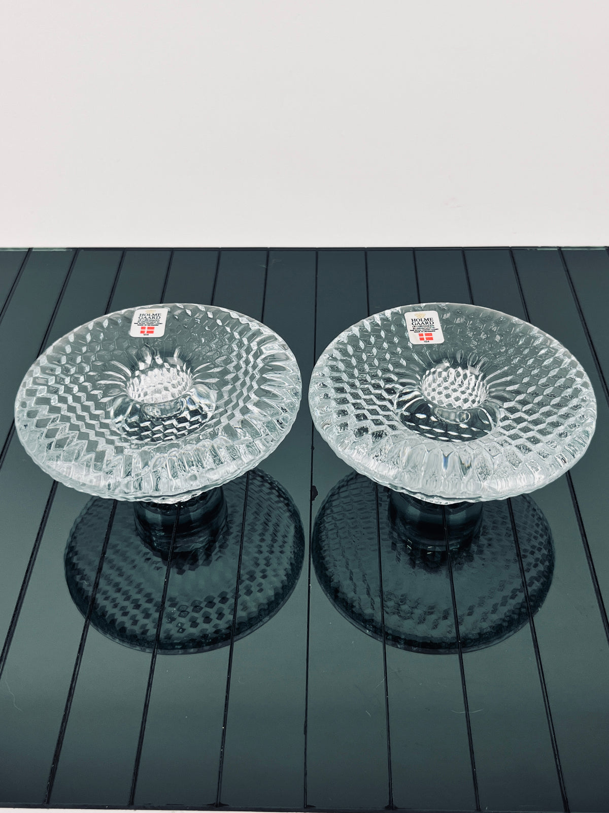 Vintage Optical Glass Candleholders by Holmegaard