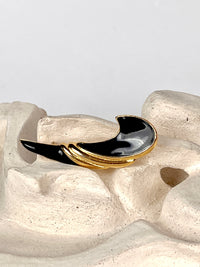 Vintage Black Enamel and Gold Tone Brooch