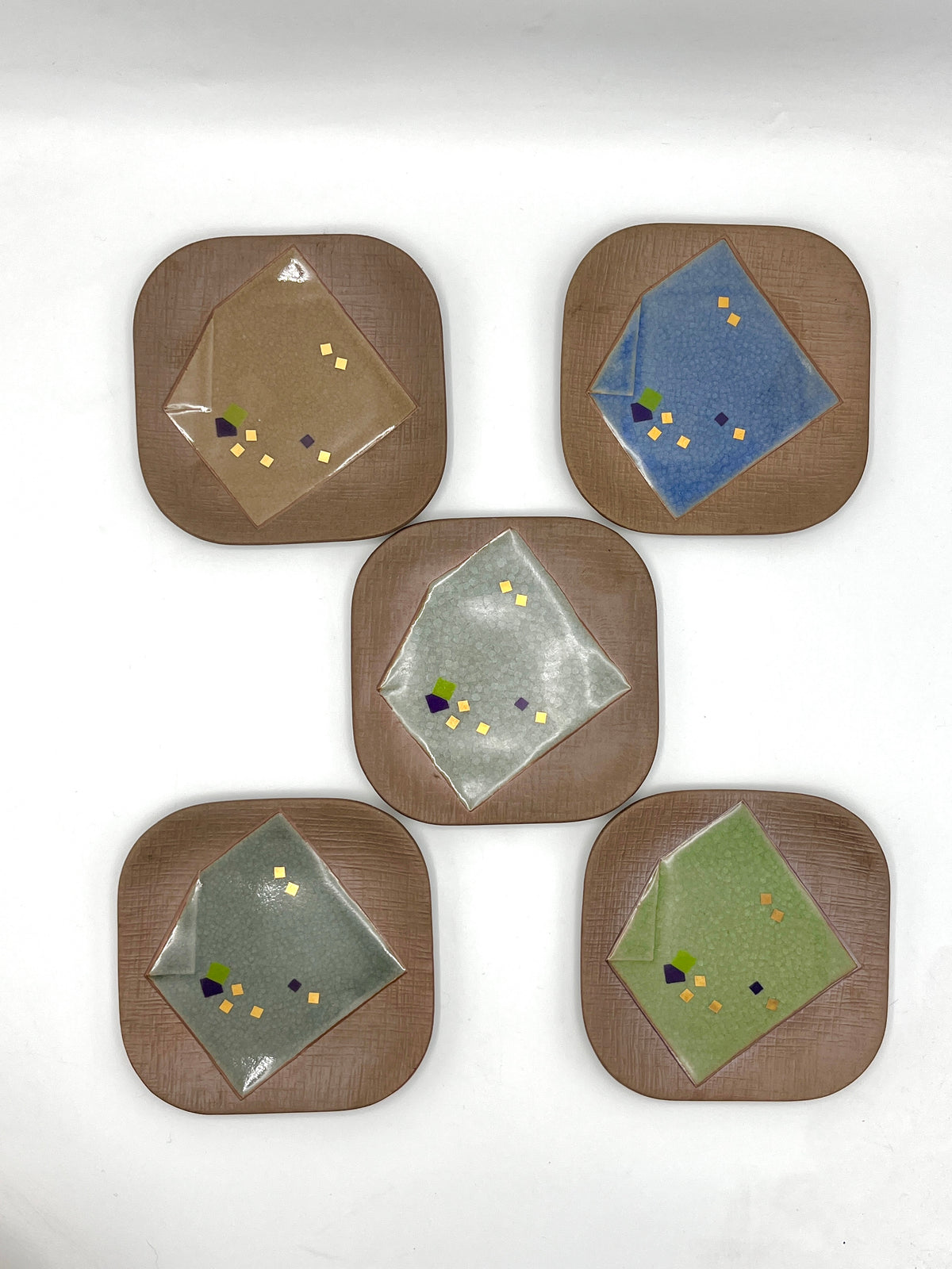 Vintage Japanese Stoneware and Glass Sushi Plates