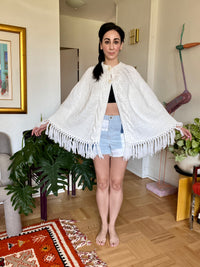 Vintage Hand-Knit White Cape