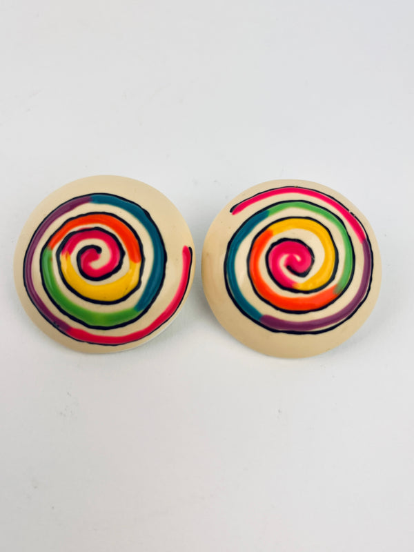 Vintage 90s Multicolor Spiral Costume Earrings