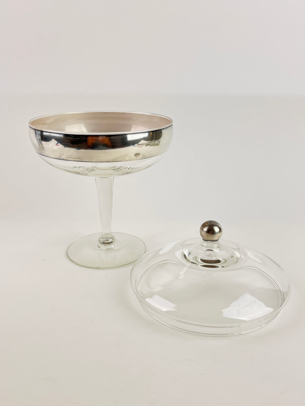 MCM Silver Banded Lidded Compote by Dorothy Thorpe