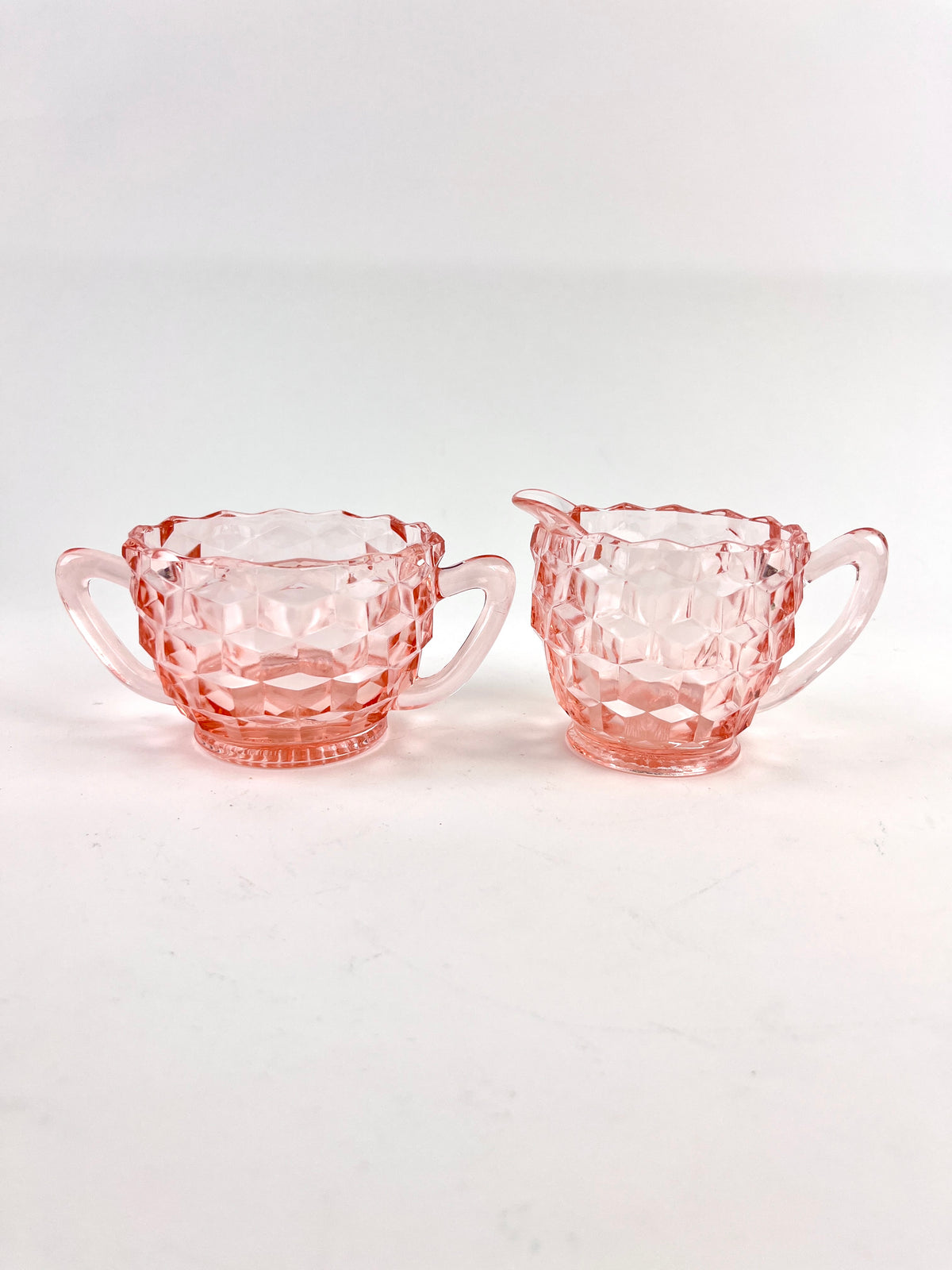 Vintage Pink Glass Cream & Sugar Set
