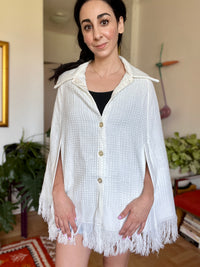 Vintage Woven Cape - White Waffle Weave