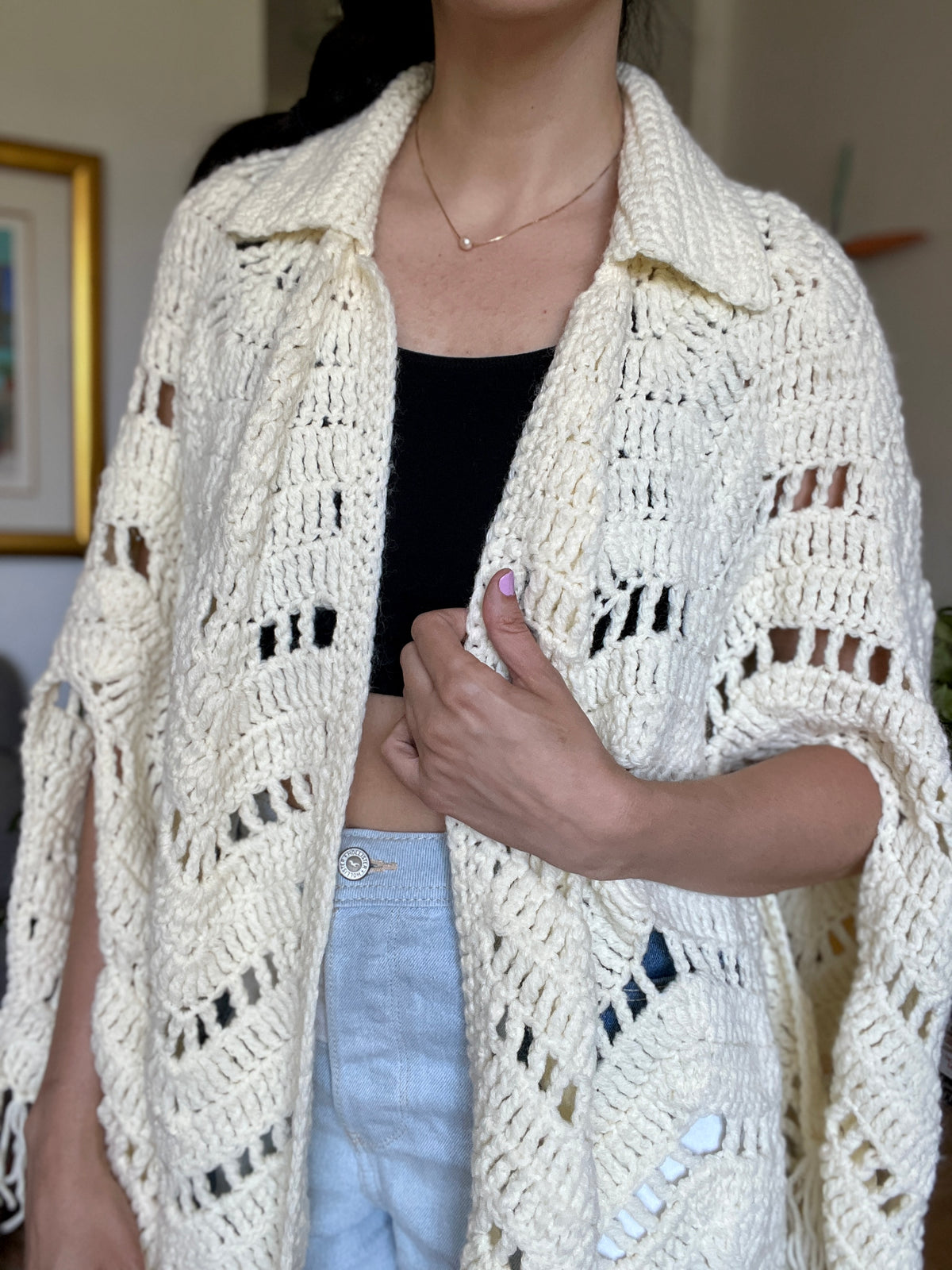 Vintage Woven Cape - Open Chevron
