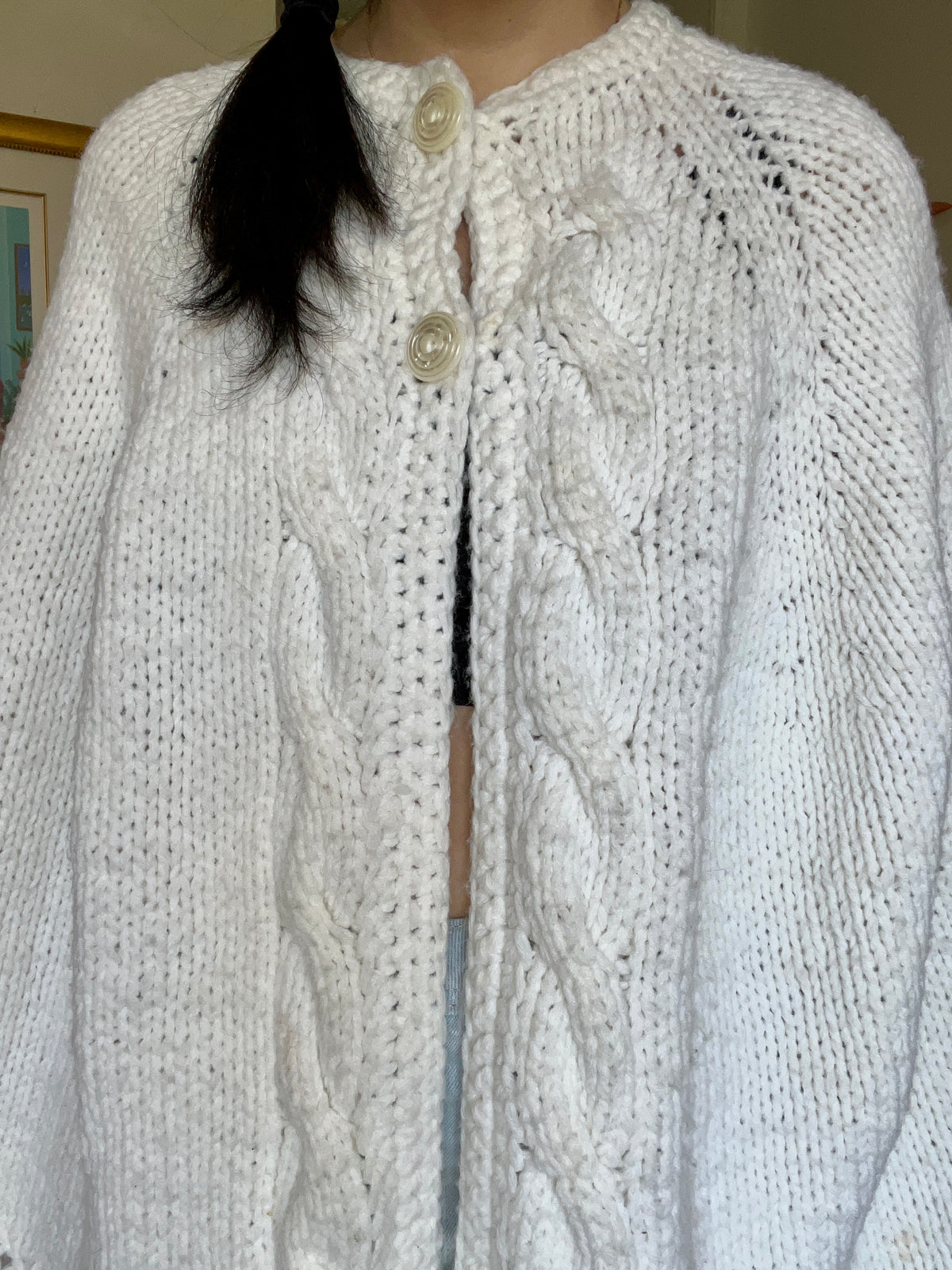 Vintage Hand-Knit White Cape