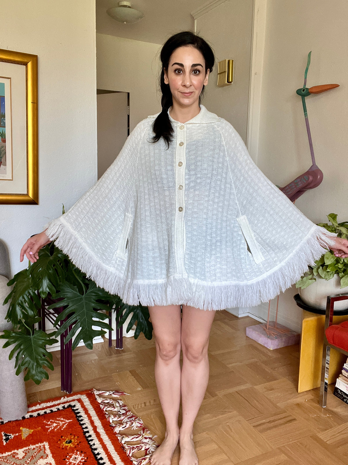 Vintage Woven White Cape