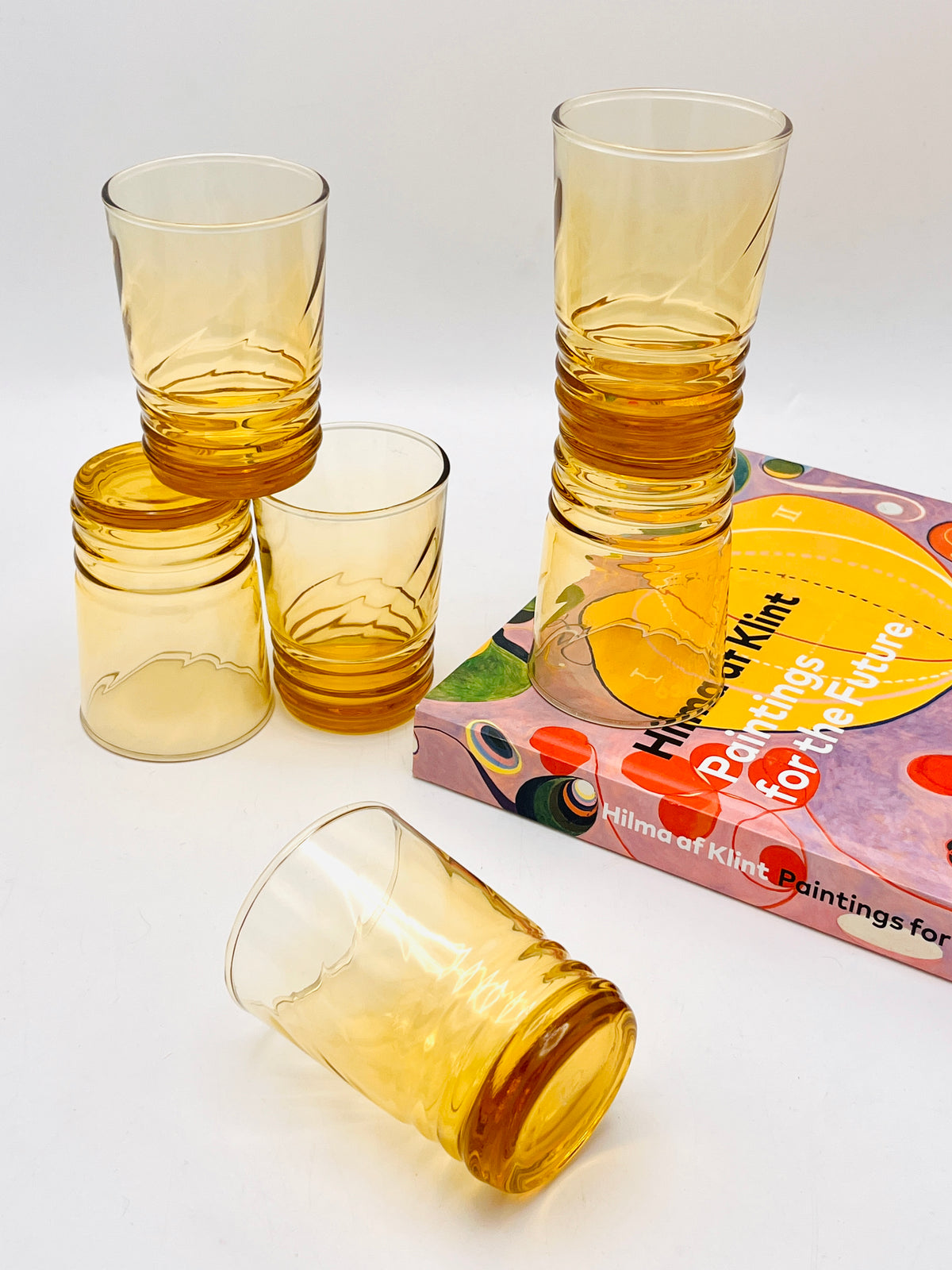 Vintage Amber Glasses - 6pc