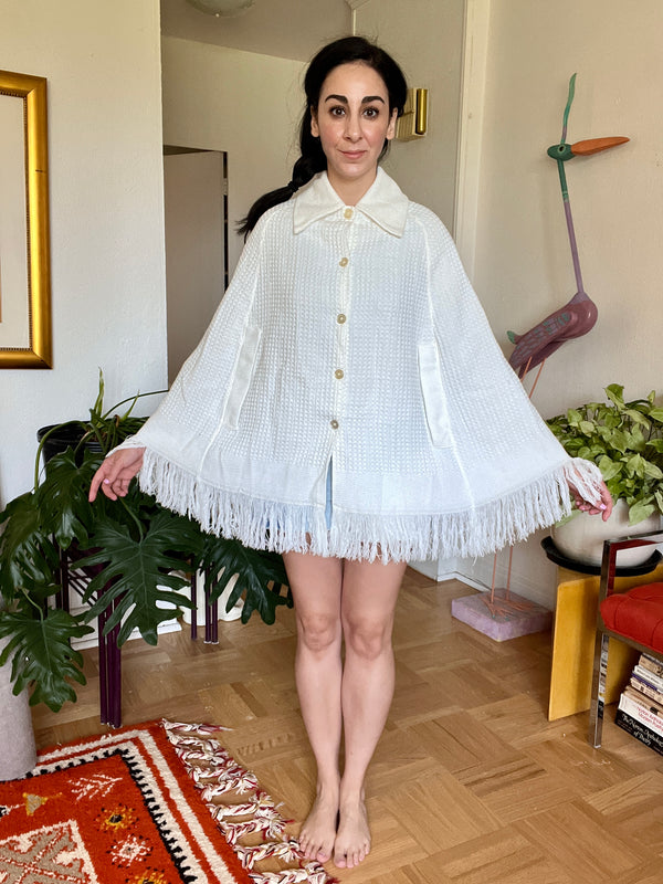 Vintage Woven Cape - White Waffle Weave