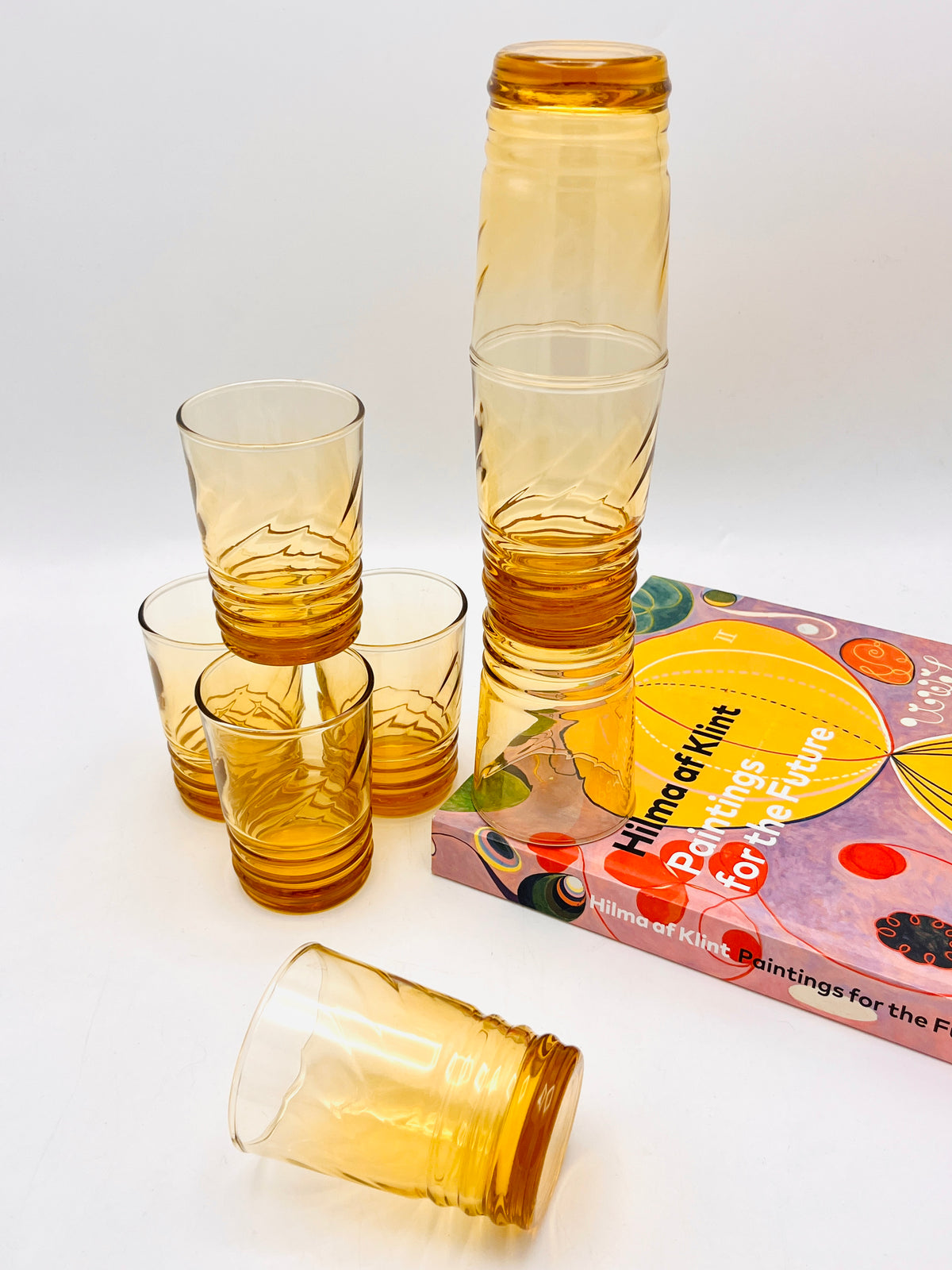Vintage Amber Glasses - 8pc