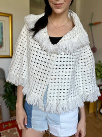 Vintage Knit White Cropped Cape