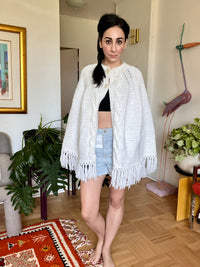 Vintage Hand-Knit White Cape