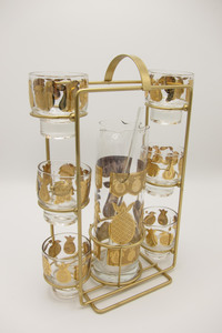 culver 22k gold fruit bar set in caddy, vintage hollywood regency