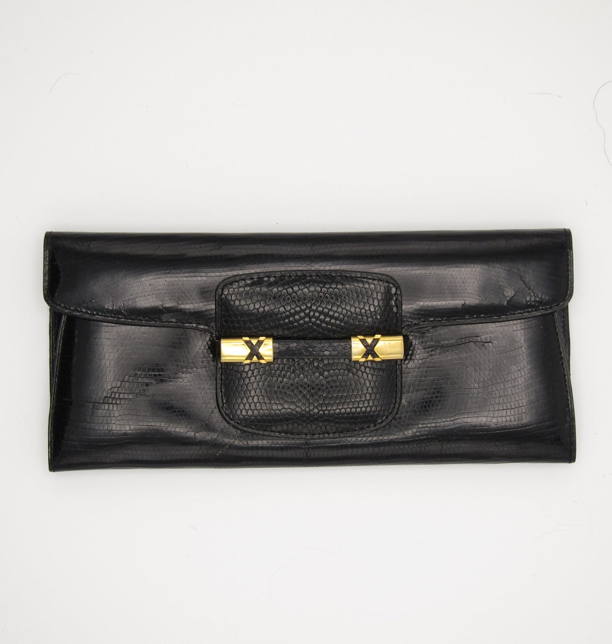 vintage patent leather embossed lizard wallet