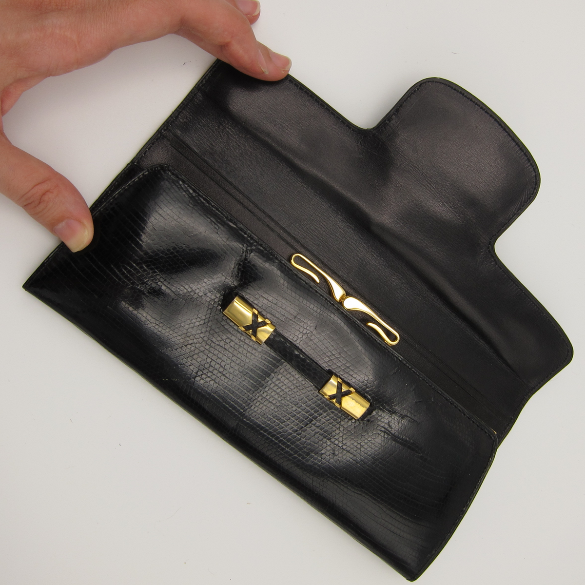 vintage patent leather embossed lizard wallet