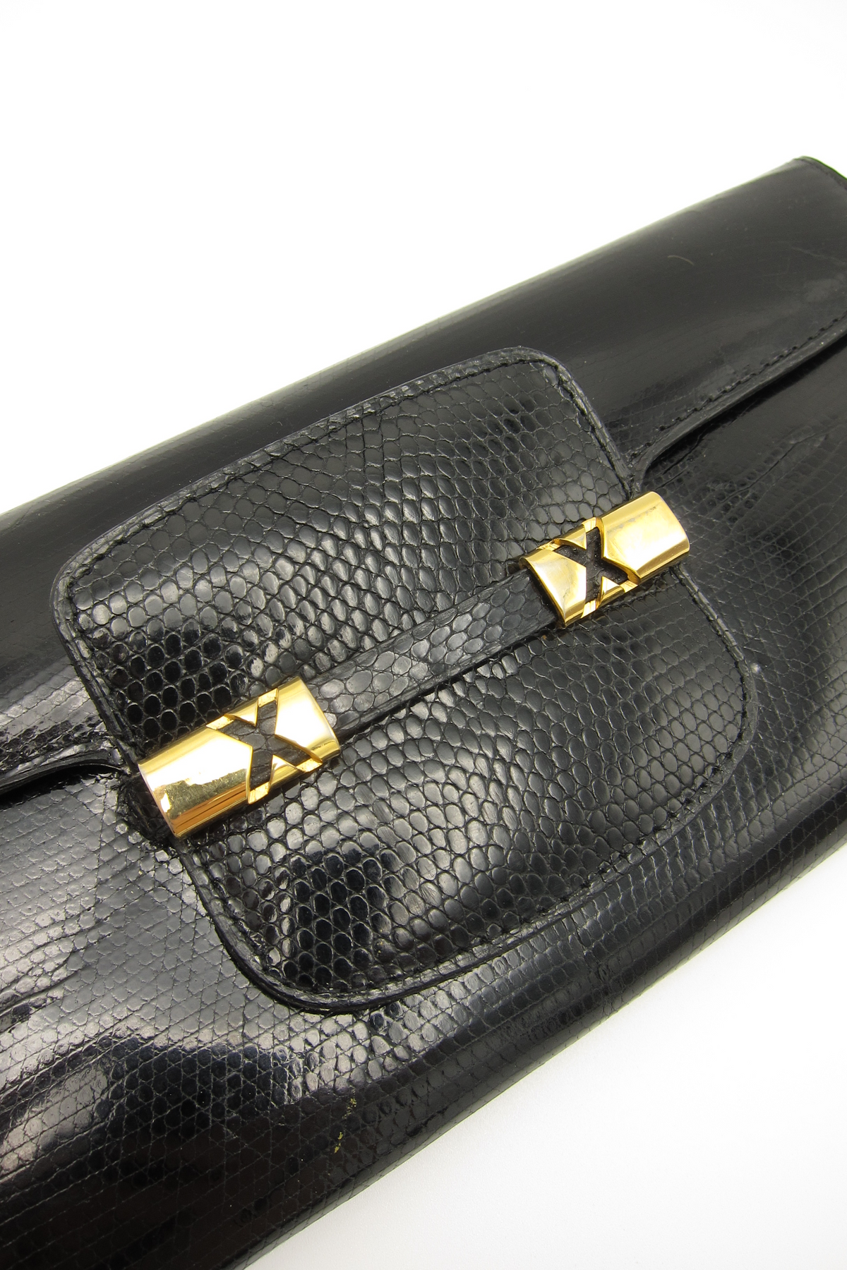 vintage patent leather embossed lizard wallet