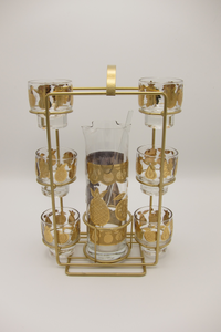 culver 22k gold fruit bar set in caddy, vintage hollywood regency