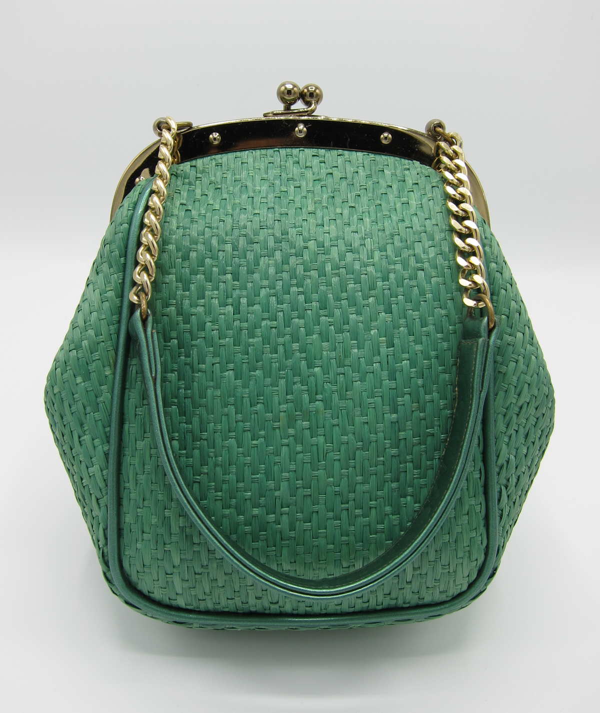 vintage green woven raffia purse