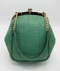 vintage green woven raffia purse