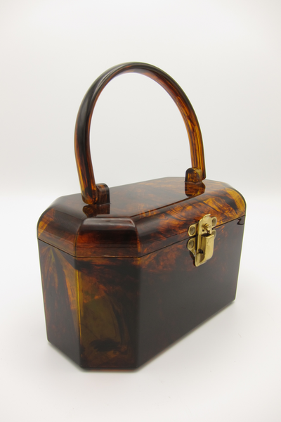 1950s Tortoise Shell Lucite Box Purse - MRS Couture