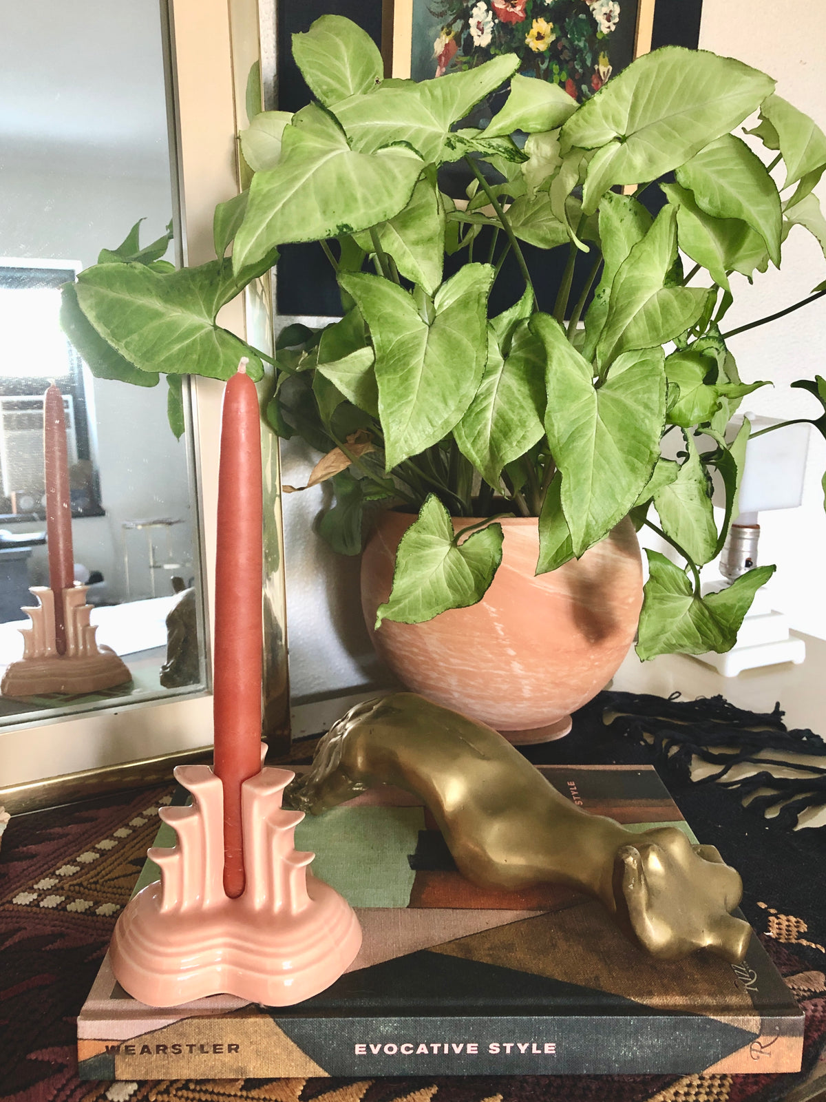 Blush Pink 80s Deco Ceramic Candle Holder