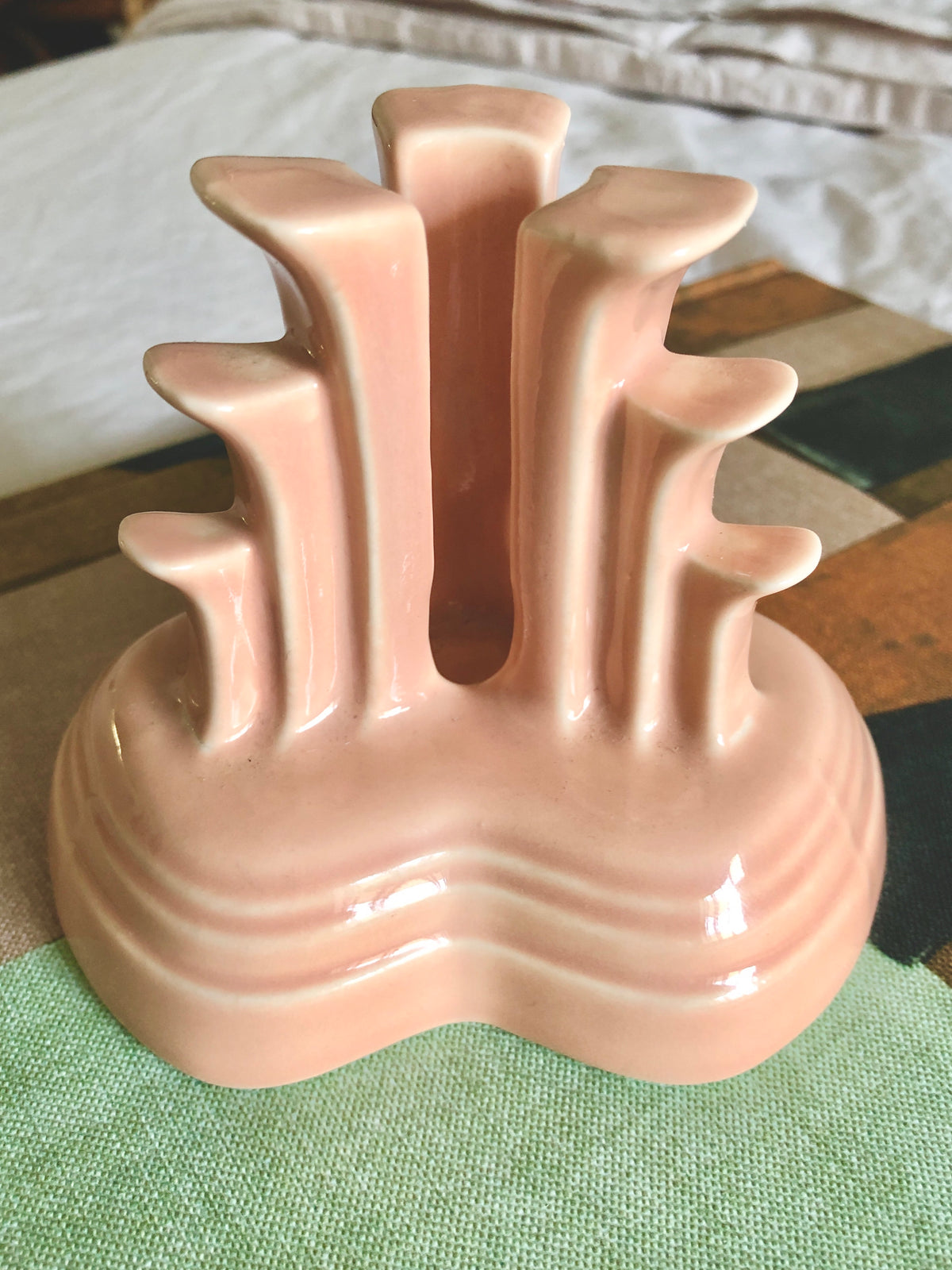 Blush Pink 80s Deco Ceramic Candle Holder