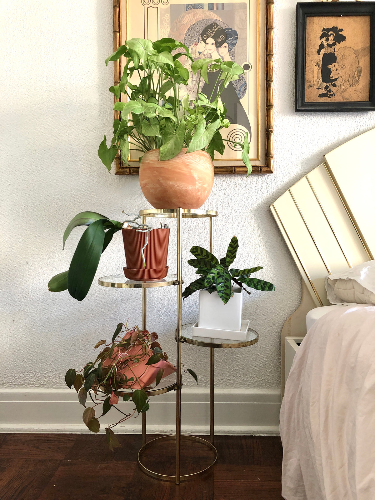 Vintage 1960s Brass and Glass Plant Stand