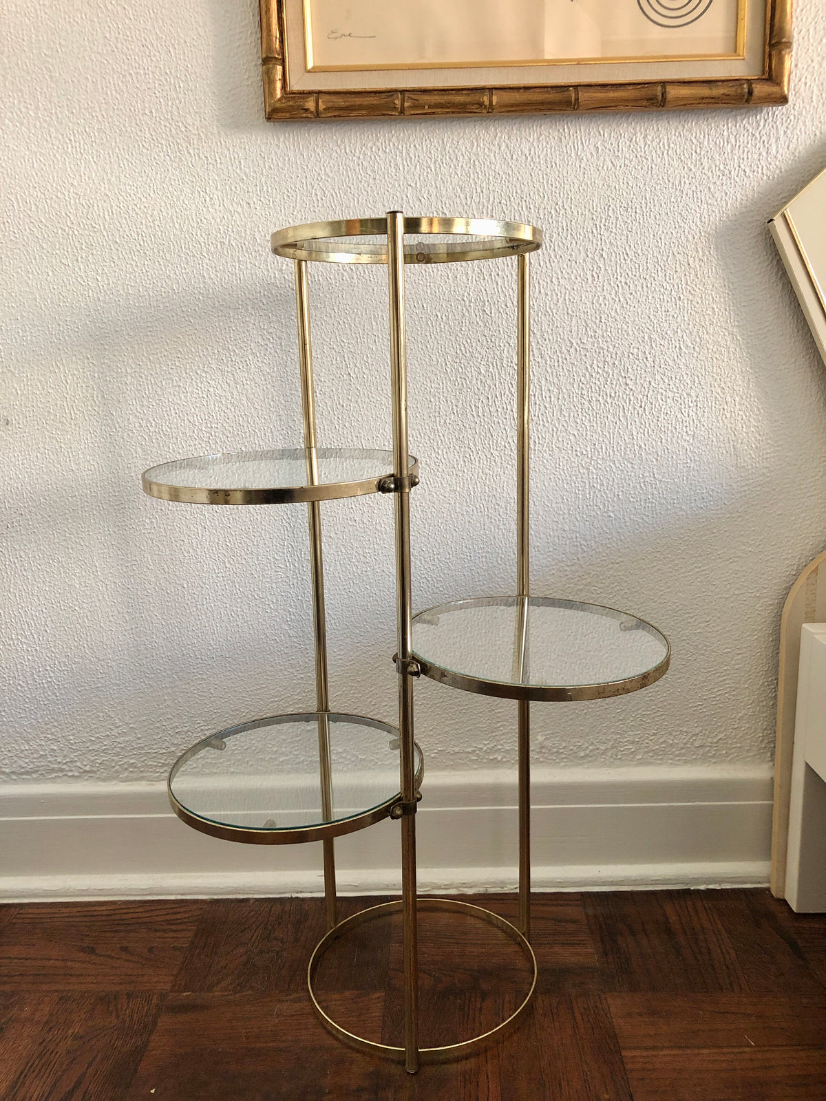 Vintage 1960s Brass and Glass Plant Stand