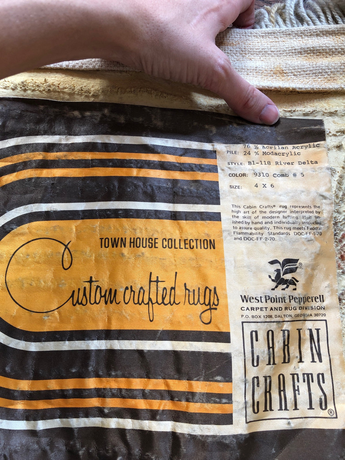 Vintage 1970s River Delta Tufted Art Rug by Cabin Craft