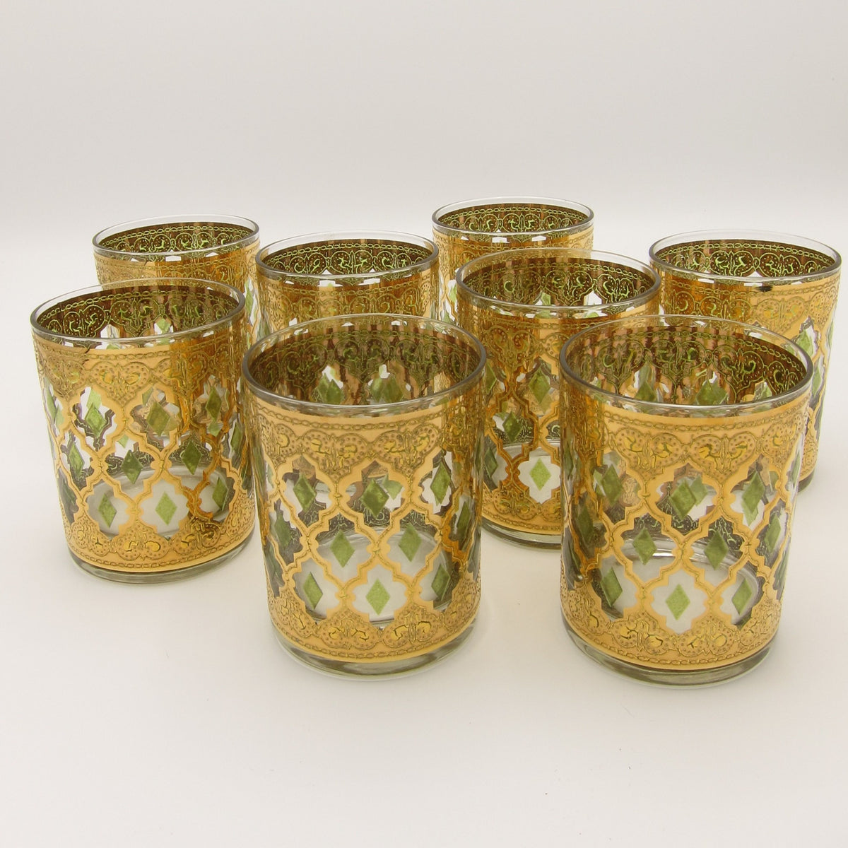 vintage mid-century hollywood regency 22k gold embossed cuver rocks glasses