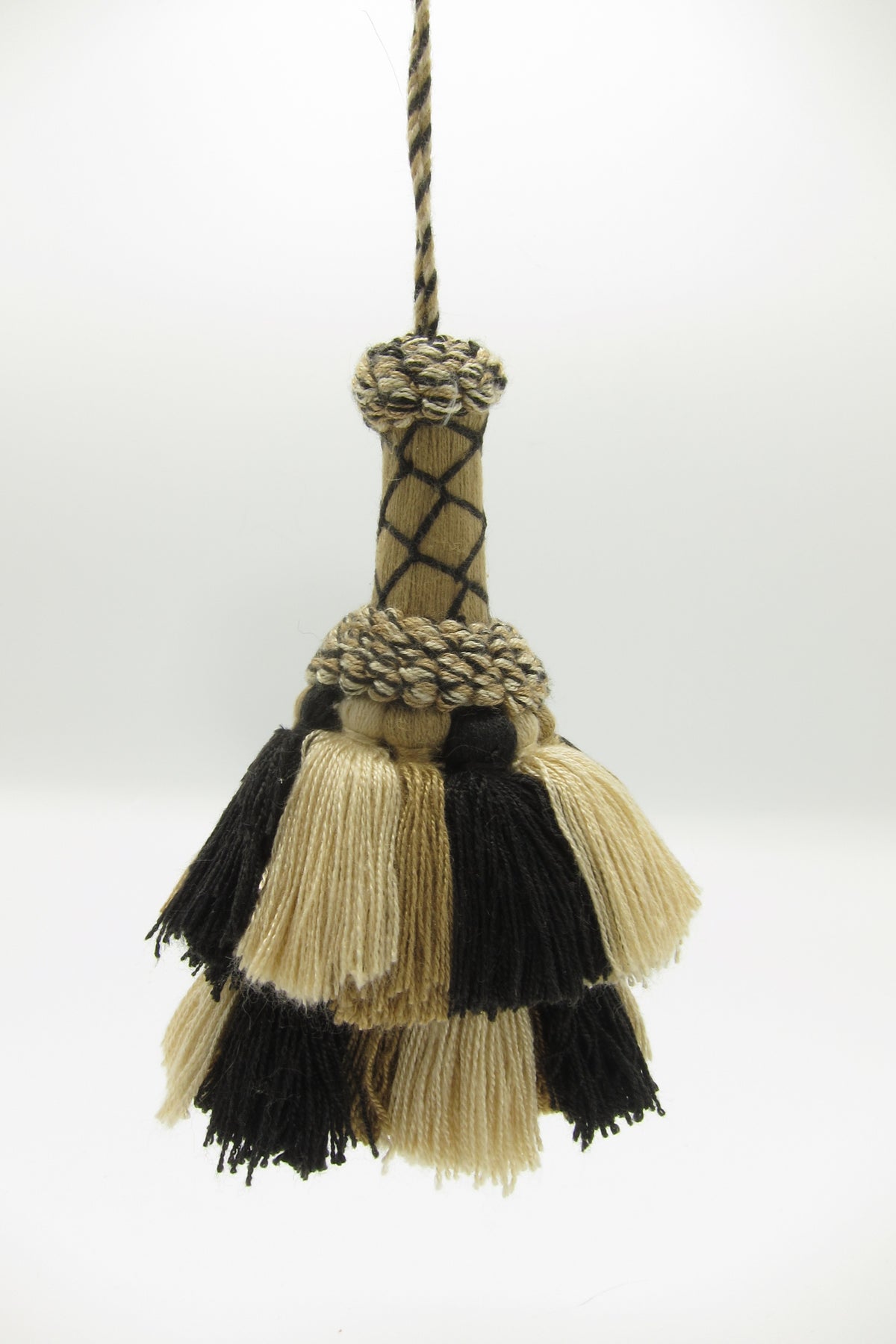 vintage black white tan handmade tassel