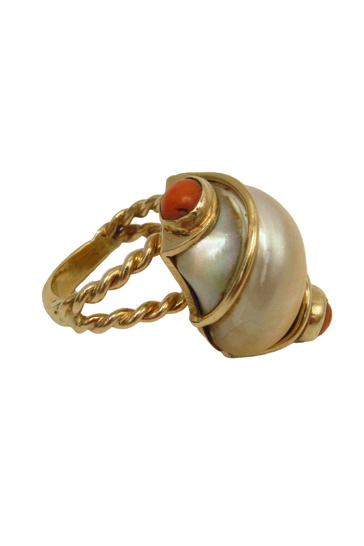 Seaman Schepps 14k gold turbo shell coral ring