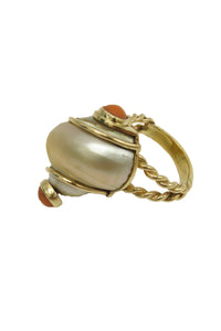 Seaman Schepps 14k gold turbo shell coral ring