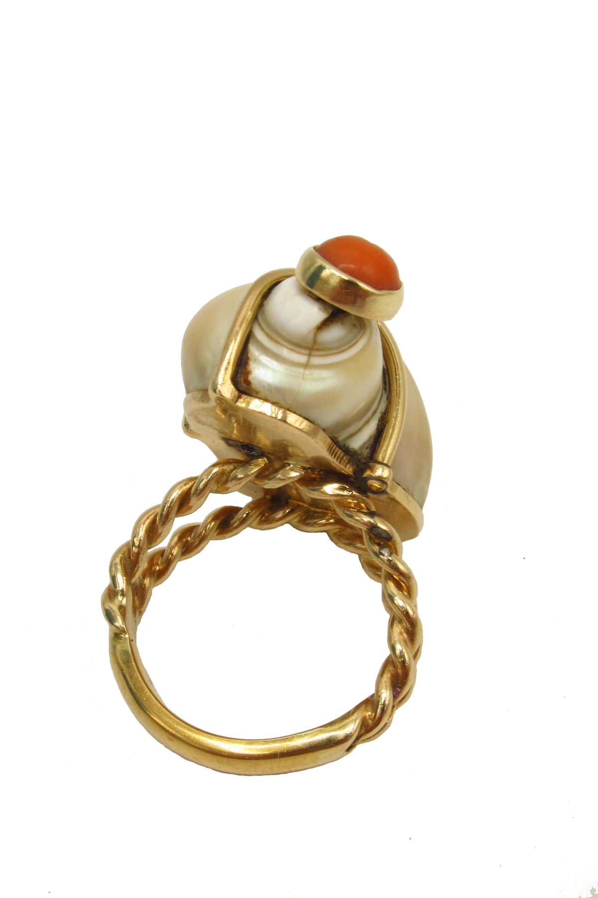 Seaman Schepps 14k gold turbo shell coral ring