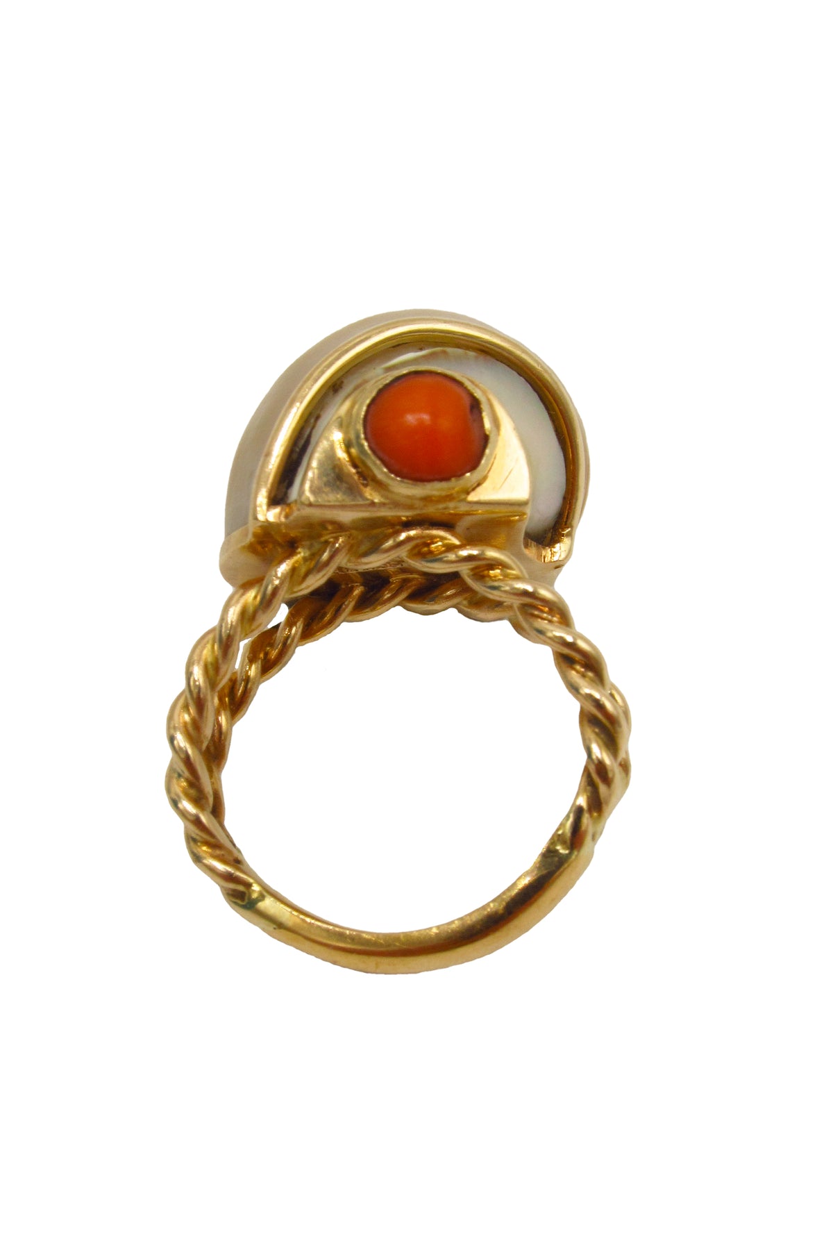 Seaman Schepps 14k gold turbo shell coral ring