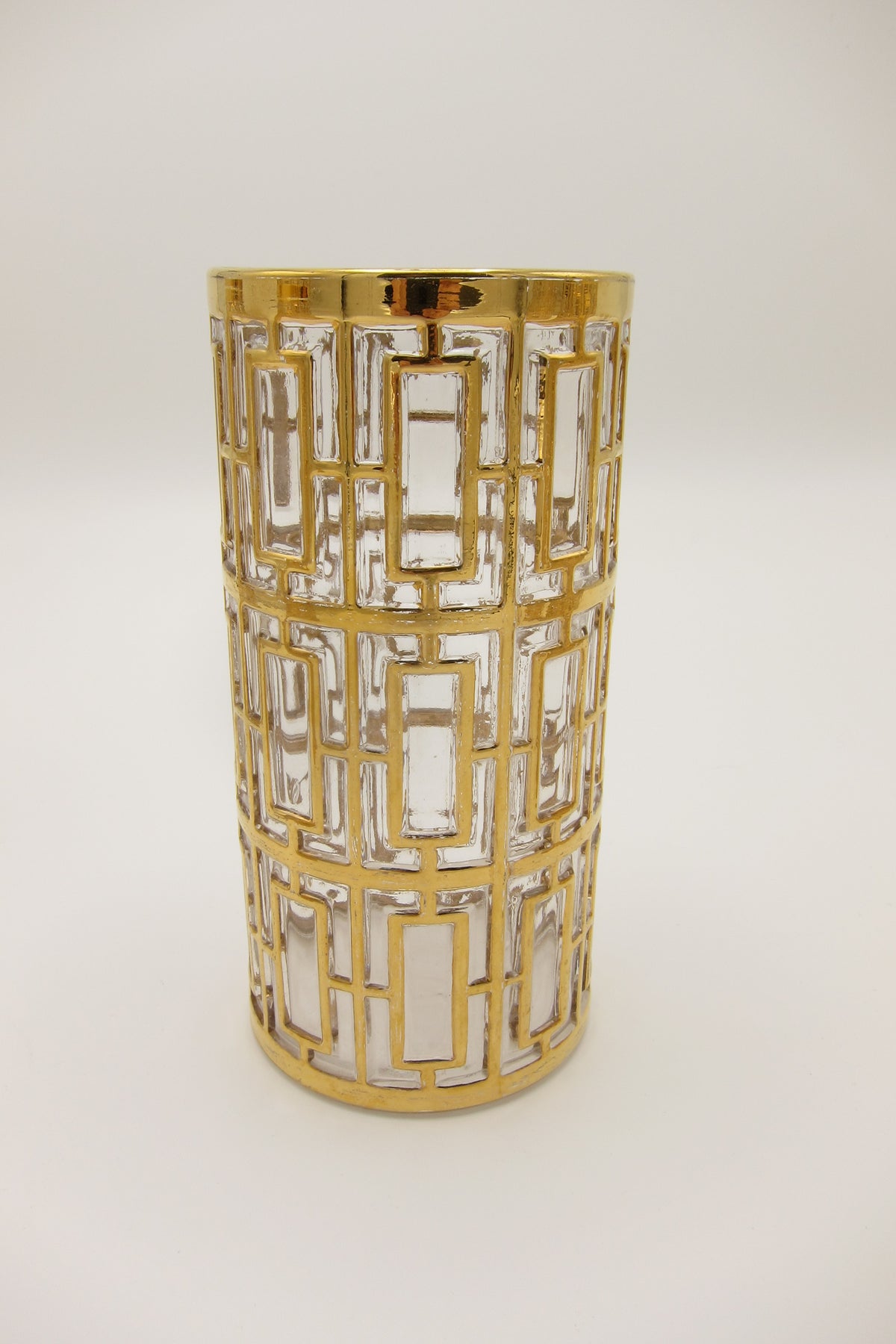 Vintage mid-century hollywood regency 22k gold plated shoji trellis glasses imperial glassware